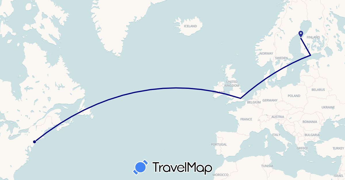 TravelMap itinerary: driving in Finland, United Kingdom, United States (Europe, North America)